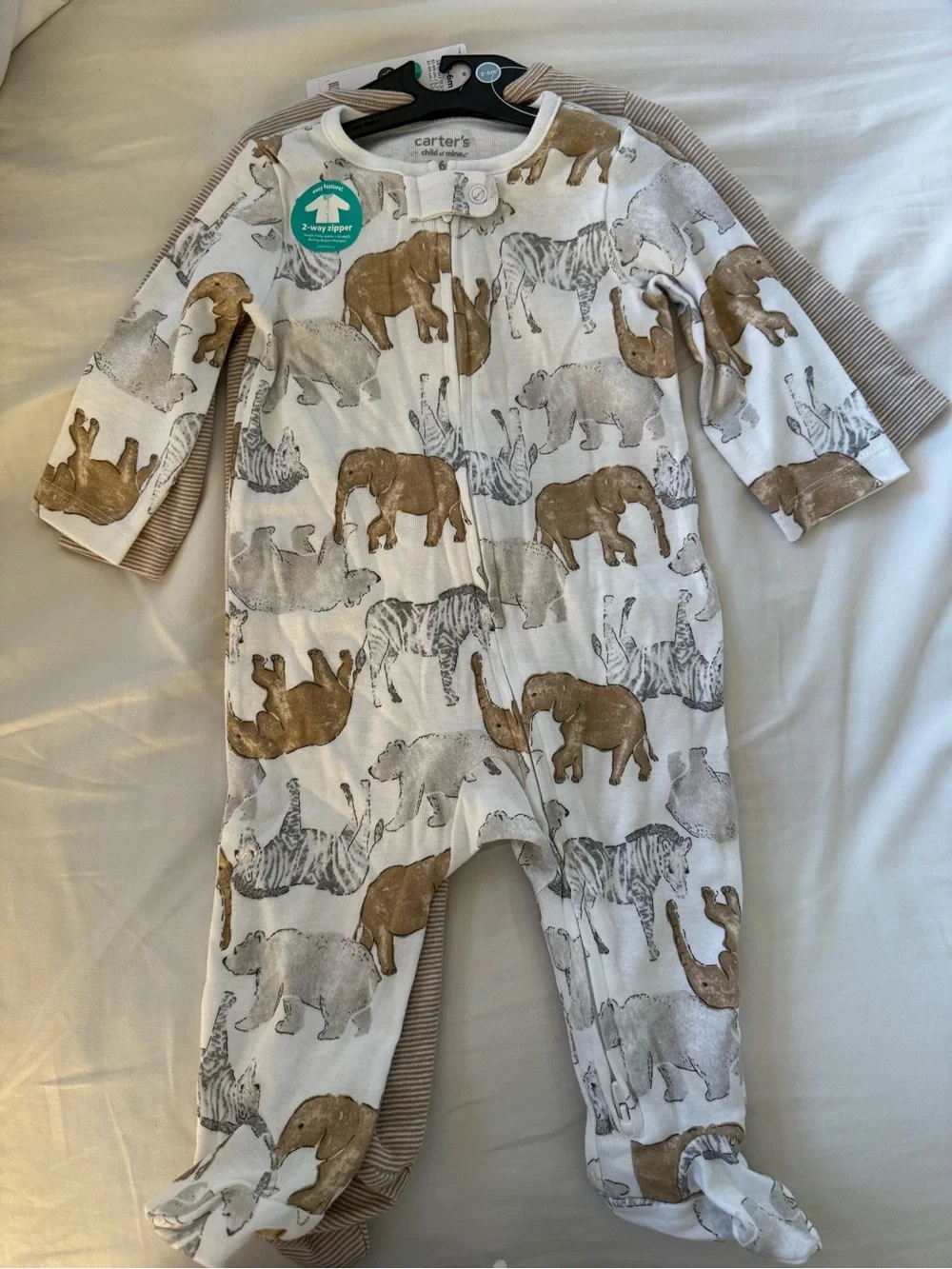 Carter's Neutral Taupe-Striped Footed One-Piece